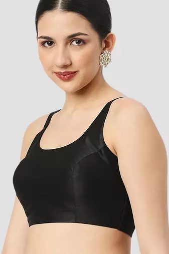 Black plain silk spaghetti padded readymade saree blouse