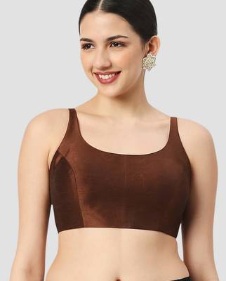 Brown solid raw silk spaghetti saree blouse 1
