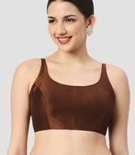 Brown solid raw silk spaghetti saree blouse