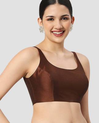 Brown solid raw silk spaghetti saree blouse 3