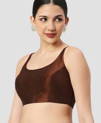 Brown solid raw silk spaghetti saree blouse 4
