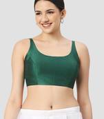 Dark green plain silk spaghetti padded readymade saree blouse