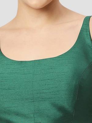 Dark green plain silk spaghetti padded readymade saree blouse 5