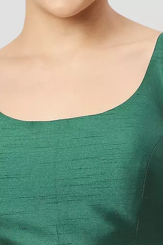 Dark green plain silk spaghetti padded readymade saree blouse