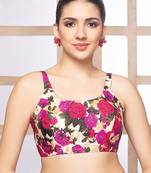 Floral print silk u neck sleeveless readymade blouse