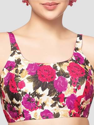 Floral print silk u neck sleeveless readymade blouse 5