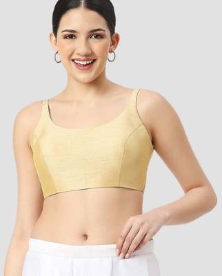 Gold plain silk spaghetti padded readymade saree blouse 1