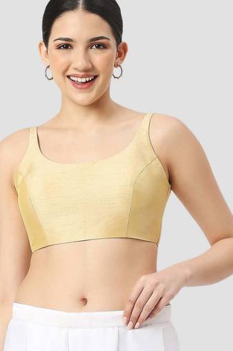 Gold plain silk spaghetti padded readymade saree blouse