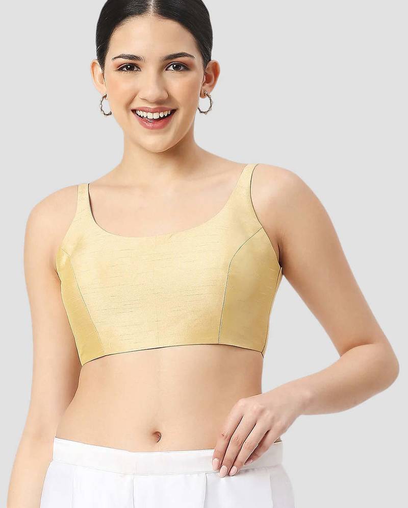 Gold plain silk spaghetti padded readymade saree blouse