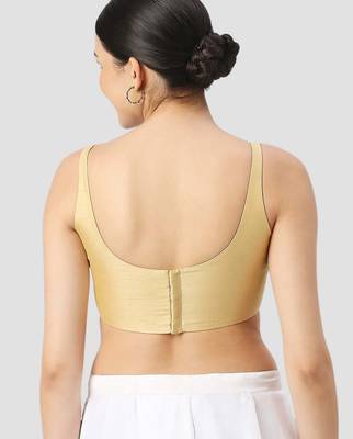 Gold plain silk spaghetti padded readymade saree blouse 2