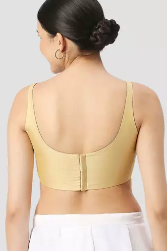 Gold plain silk spaghetti padded readymade saree blouse