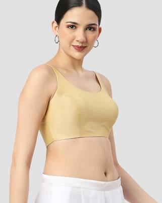Gold plain silk spaghetti padded readymade saree blouse 3