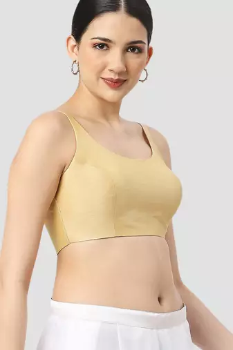 Gold plain silk spaghetti padded readymade saree blouse