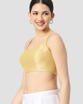 Gold plain silk spaghetti padded readymade saree blouse 4