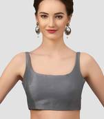 Grey plain silk spaghetti padded readymade saree blouse