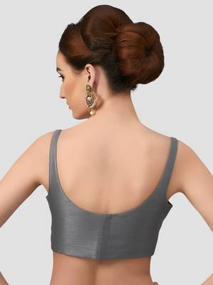 Grey plain silk spaghetti padded readymade saree blouse 2