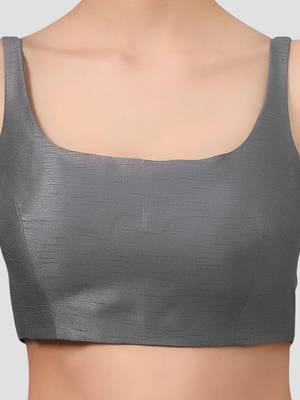 Grey plain silk spaghetti padded readymade saree blouse 5