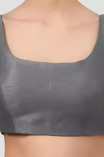 Grey plain silk spaghetti padded readymade saree blouse
