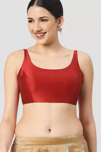 Maroon plain silk spaghetti padded readymade saree blouse
