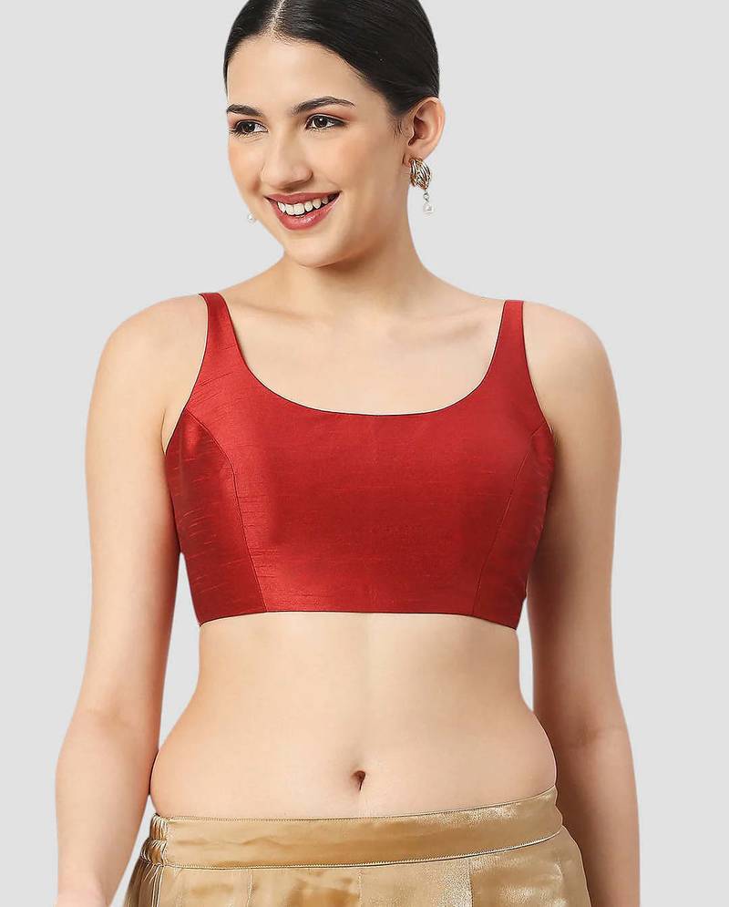 Maroon plain silk spaghetti padded readymade saree blouse
