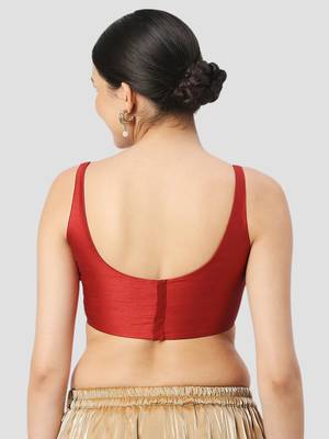 Maroon plain silk spaghetti padded readymade saree blouse 2