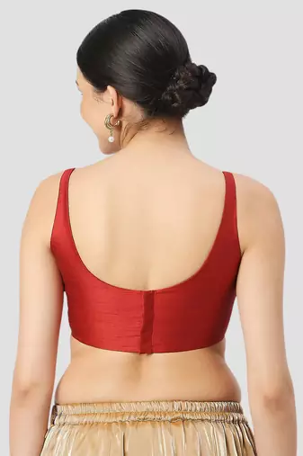Maroon plain silk spaghetti padded readymade saree blouse