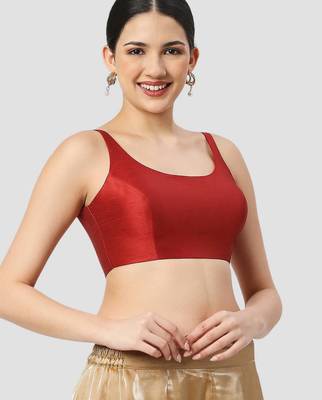 Maroon plain silk spaghetti padded readymade saree blouse 3