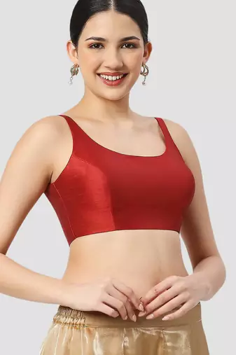 Maroon plain silk spaghetti padded readymade saree blouse