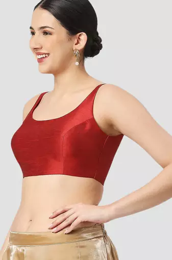 Maroon plain silk spaghetti padded readymade saree blouse