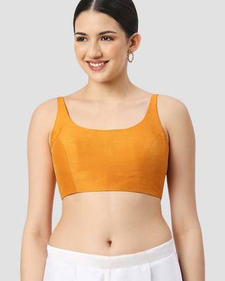 Mustard plain silk spaghetti padded readymade saree blouse 1