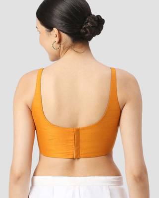 Mustard plain silk spaghetti padded readymade saree blouse 2
