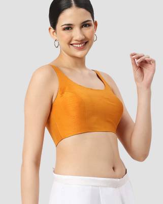 Mustard plain silk spaghetti padded readymade saree blouse 3