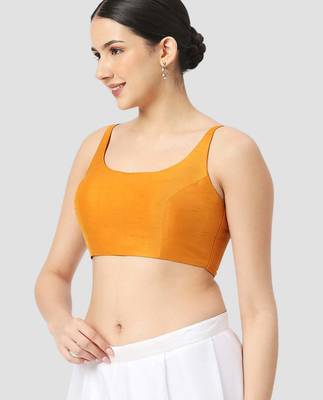 Mustard plain silk spaghetti padded readymade saree blouse 4