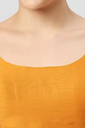 Mustard plain silk spaghetti padded readymade saree blouse