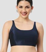 Navy blue plain silk spaghetti padded readymade saree blouse