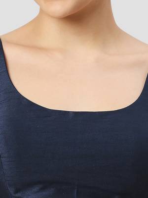 Navy blue plain silk spaghetti padded readymade saree blouse 5