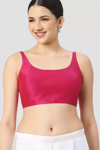 Rani plain silk spaghetti padded readymade saree blouse