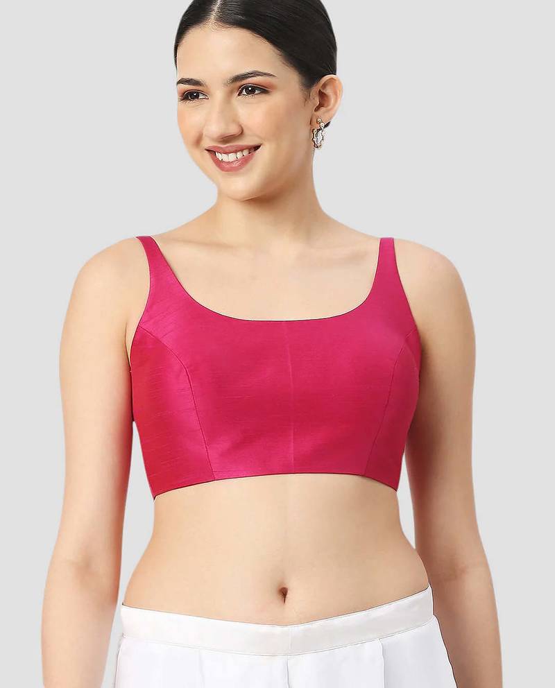 Rani plain silk spaghetti padded readymade saree blouse