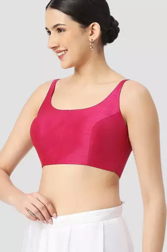 Rani plain silk spaghetti padded readymade saree blouse