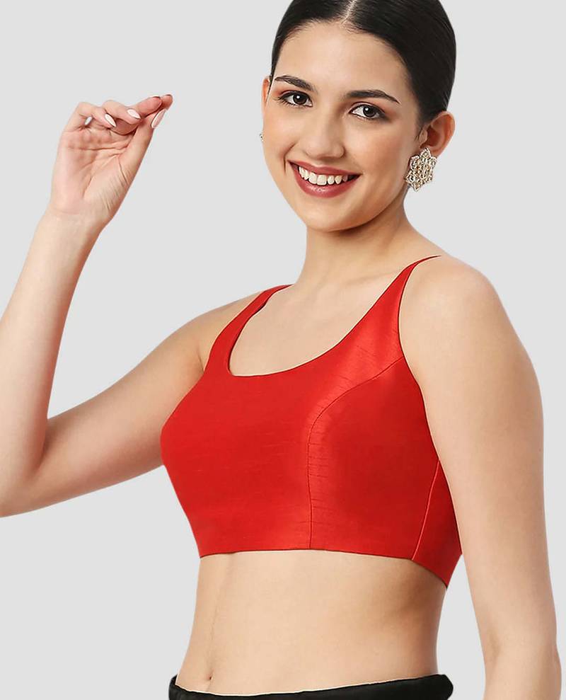 Red plain silk spaghetti padded readymade saree blouse