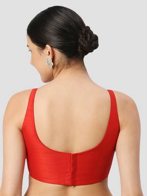 Red plain silk spaghetti padded readymade saree blouse 2