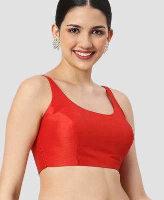 Red plain silk spaghetti padded readymade saree blouse 3
