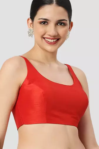 Red plain silk spaghetti padded readymade saree blouse