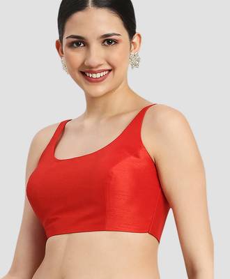 Red plain silk spaghetti padded readymade saree blouse 4