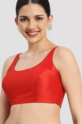 Red plain silk spaghetti padded readymade saree blouse