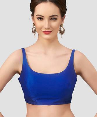 Royal blue plain silk spaghetti padded readymade saree blouse 1