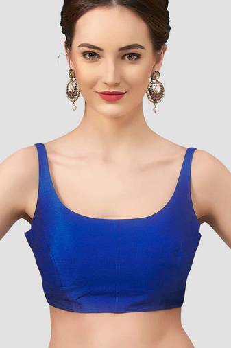 Royal blue plain silk spaghetti padded readymade saree blouse