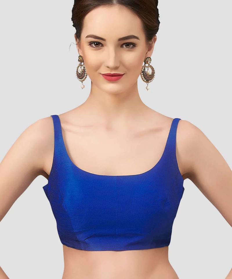 Royal blue plain silk spaghetti padded readymade saree blouse