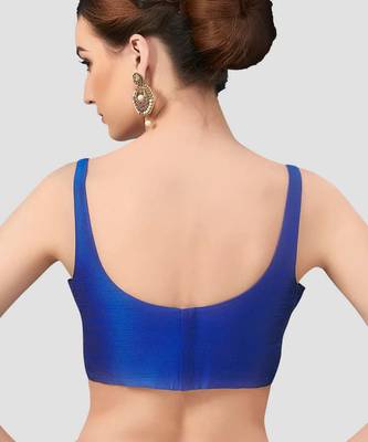Royal blue plain silk spaghetti padded readymade saree blouse 2