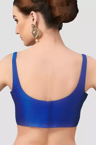 Royal blue plain silk spaghetti padded readymade saree blouse